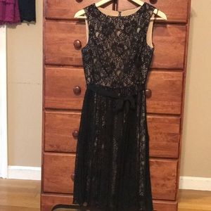 Dress-Nude with black lace overlay